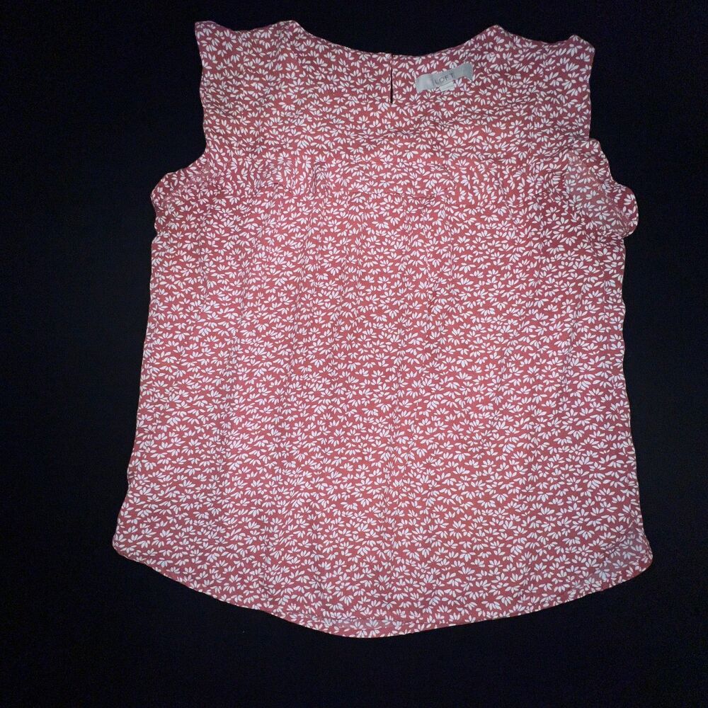 LOFT Coral Pink White Floral Sleeveless Blouse Top M Polyester